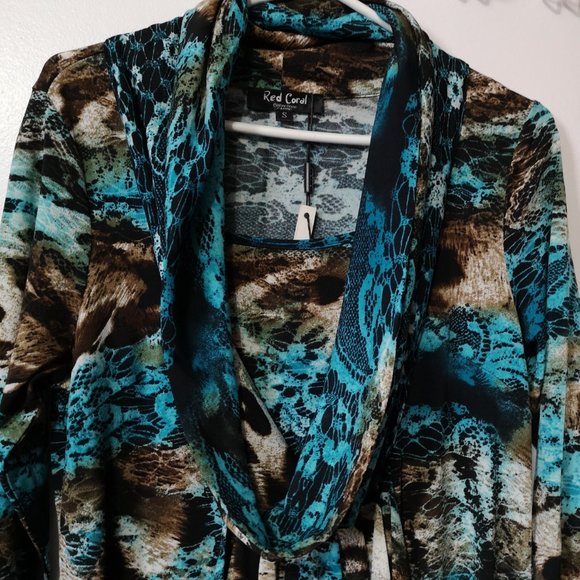 Red Coral Small size Sleeve Summer dress Multicolor blue Brown relax Dress up - Picture 2 of 9